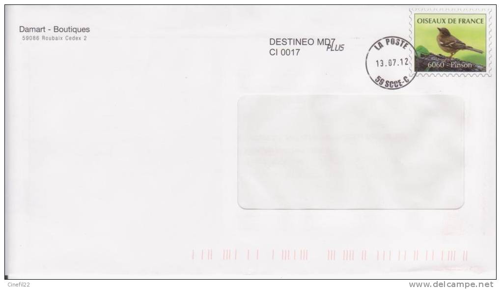 France, Pseudo Entier Postal DAMART, Oiseaux De France, 2012 - Enteros Privados