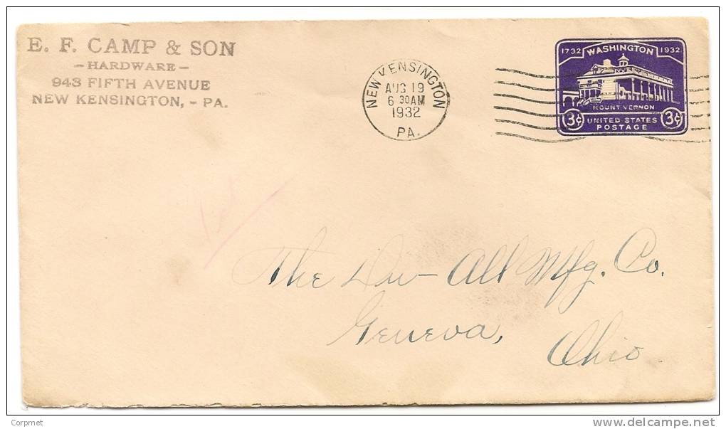 US -1932 MOUNT VERNON ENTIRE 3c - From NEW KENSIGTON To GENEVA,  OHIO - 1921-40