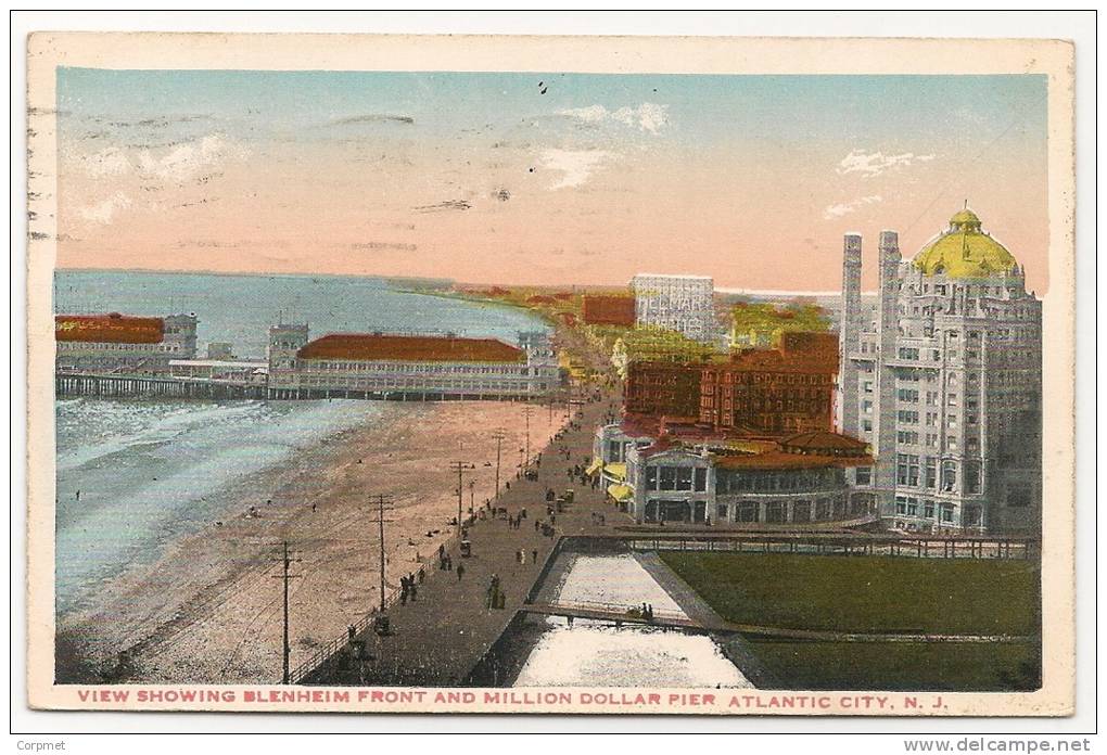 USA - 1918 POSTCARD VIEW SHOWING BLENHEIM FRONT AND MILLION DOLLAR PIER - - Atlantic City