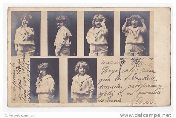 Art Nouveau NPG Children Smoking Enfants  Real Photo POSTCARD Ca1900 Cpa AK (W3-0019) - Otros & Sin Clasificación