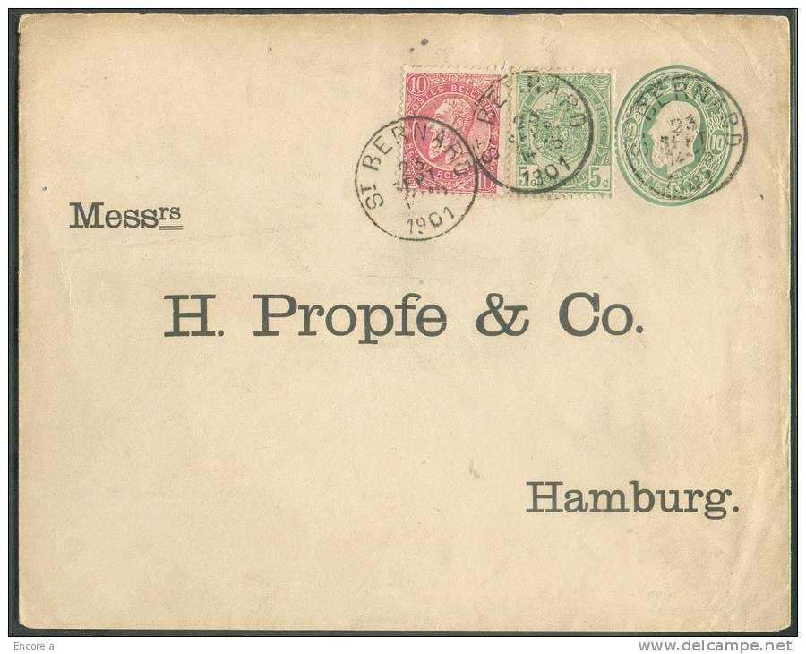 N°56-58 En Affranchissement Complémentaire S/Enveloppe E.P. 10 Centimes Obl. Sc Saint-BERNARD 23-9-1901 Vers Hambourg (D - Briefumschläge