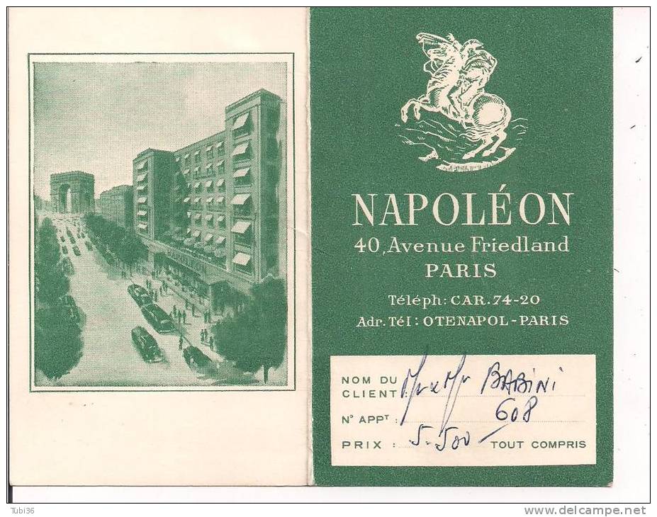 AIR FRANCE,  PUBBLICITA' SU CARTELLINO  CLIENTE  HOTEL NAPOLEON  PARIS - - Pubblicità