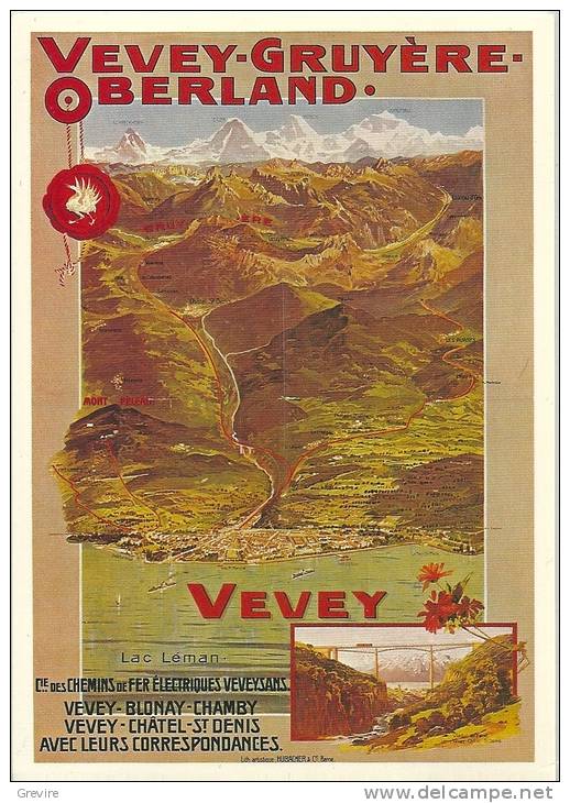 Vevey-Gruyère-Oberland, Reproduction D´affiche Pour Les Chemins Oberland-Gruyère, 1902 - Autres & Non Classés