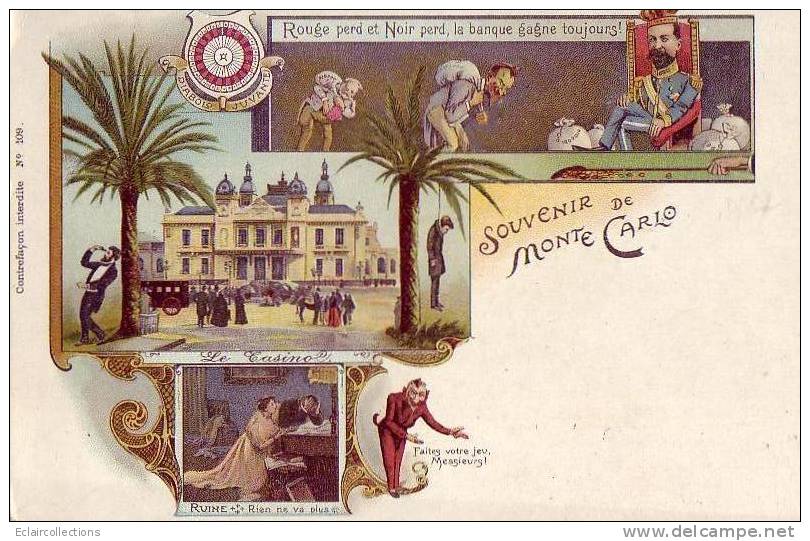 Mont-Carlo  Monaco...Souvenir   Illustration  Casino   Jeu  Diable  Famille Royale - Monte-Carlo