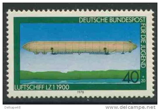 Deutschland Germany 1978 Mi 965 Sc B550 ** Airship LZ-1 (1900) – Aviation History / Luftschiff - Luftfahrt - Zeppelines