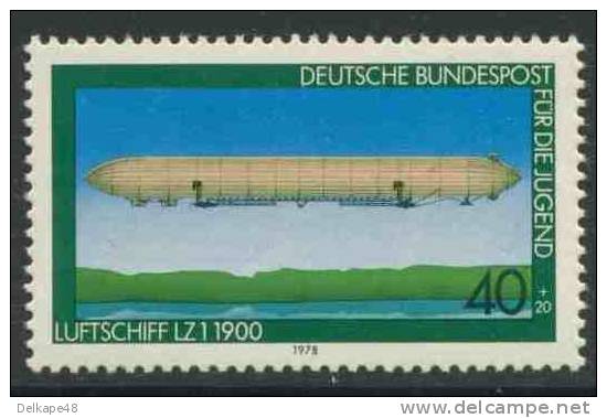 Deutschland Germany 1978 Mi 965 Sc B550 ** Airship LZ-1 (1900) – Aviation History / Luftschiff - Luftfahrt - Zeppelins