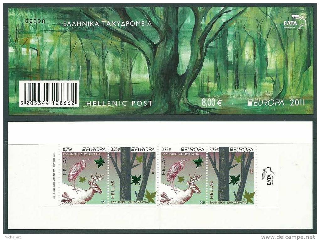 Greece 2011 Europa Cept "Forests" Booklet 2 Sets With Two-Side Perforation MNH - Postzegelboekjes