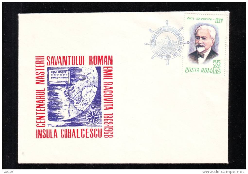 POLAR EXPLORER,EMIL RACOVITA,SHIP BELGICA,EXPEDITION IN ANTARCTICA,1998 SPECIAL COVER OBLIT.CONCORDANTE ROMANIA. - Esploratori