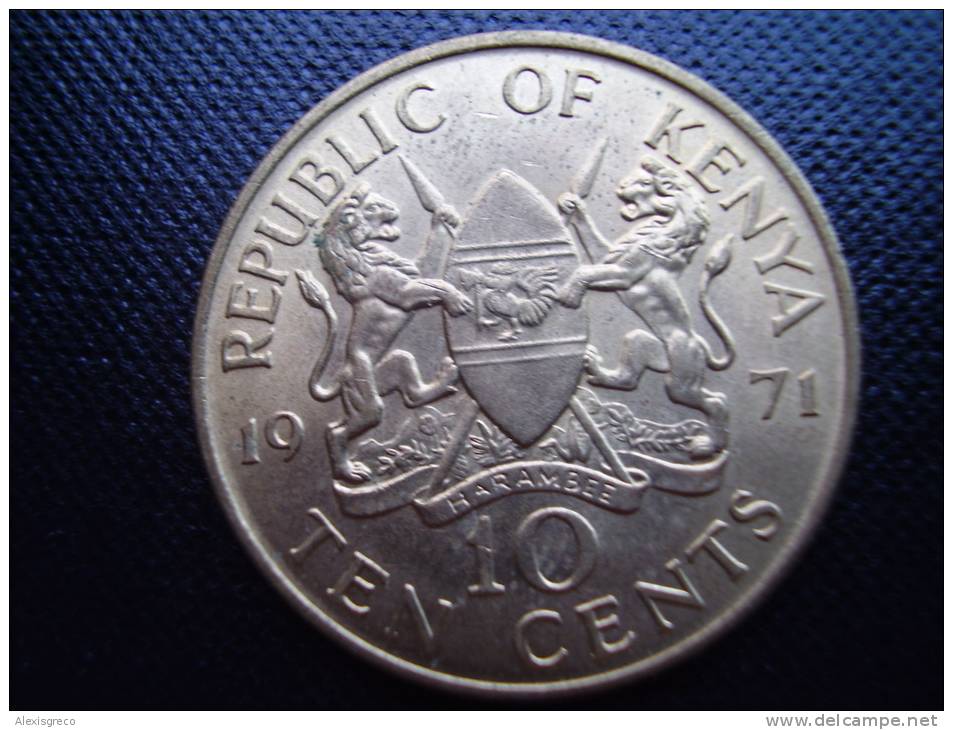 KENYA 1971  TEN CENTS   KENYATTA Nickel-Brass  USED COIN In UNCIRCULATED CONDITION. - Kenya