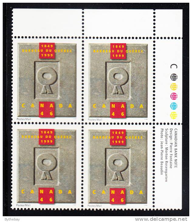 Canada MNH Scott #1799 Upper Right Plate Block 46c Quebec Bar Association 150-year History - Num. Planches & Inscriptions Marge