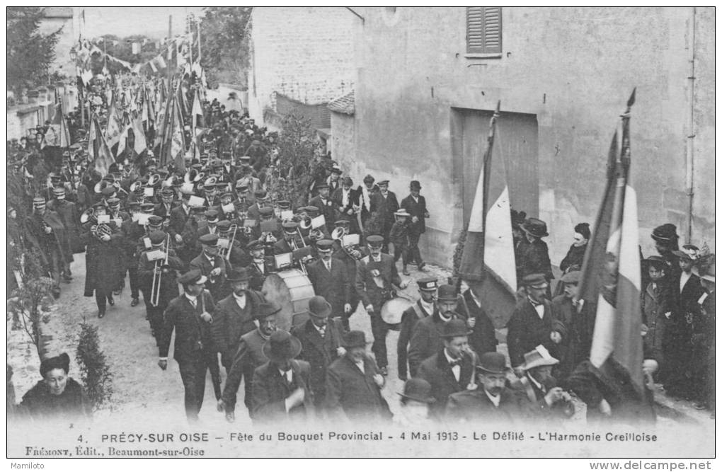 PRECY-SUR-OISE " Fête Du Bouquet Provincial - 4 Mai 1913 - Le Défilé - L´Harmonie Creilloise . " ( Trés Rare ) - Précy-sur-Oise