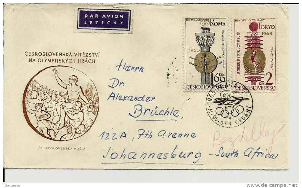 =TSCHECHOSLOWAKEI 1965 BRIEF Olimpyc NACH AFRICA - Storia Postale