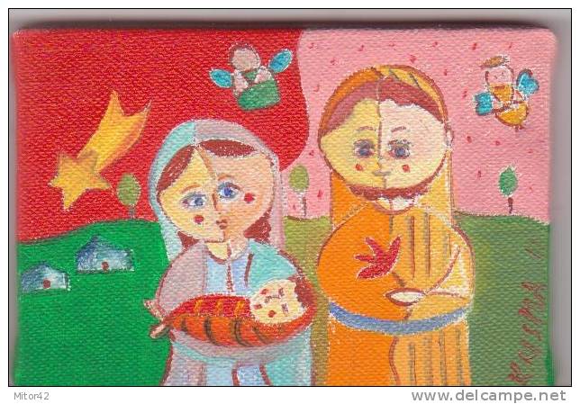 9-Oil Painting On Canvas Cm.10 X 7-Title: "Nativity"- Certificate Of Guarantee Signed Autograph Of ´autho - Oils