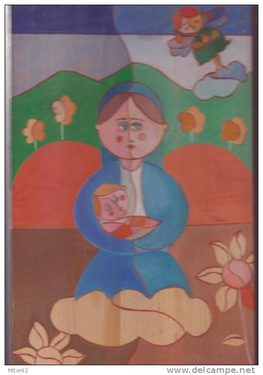 3-Oil Painting On Wood Cm.40 X 20-Title: Maternity"- Certificate Of Guarantee Signed Autograph Of ´autho - Oleo