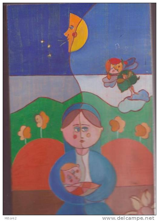 3-Oil Painting On Wood Cm.40 X 20-Title: Maternity"- Certificate Of Guarantee Signed Autograph Of ´autho - Oils