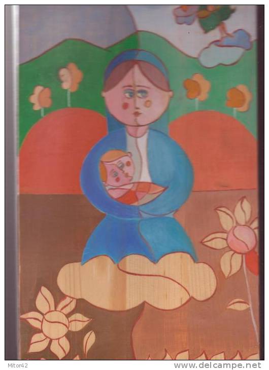 3-Oil Painting On Wood Cm.40 X 20-Title: Maternity"- Certificate Of Guarantee Signed Autograph Of ´autho - Oils