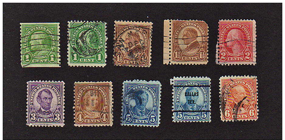 B435 U.S.A.  1922/25 ( 10 Stamps )  ( Sc# 552,552,553,553,554,555,556,557,557,558 ) CH - Used Stamps