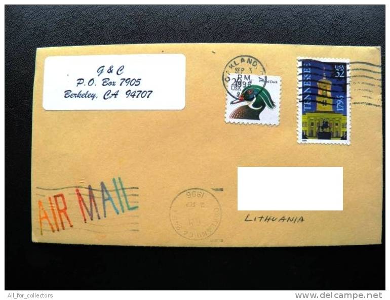 Cover Sent From USA To Lithuania , 1996, Animal Bird Duck Wood, Tennessee, Oakland - Brieven En Documenten