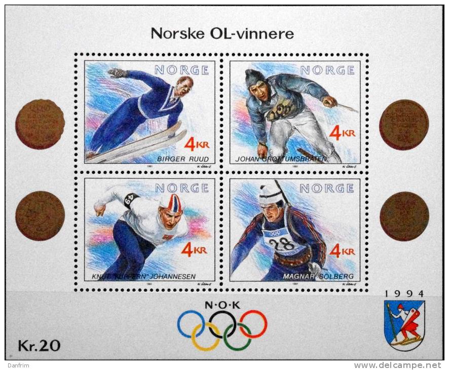 Norway 1991  Olympische Winterspiele Lillehammer 1994  MiNr. 1074-1077  BLOCK 16 MNH (**)  ( Lot 1246 ) - Neufs