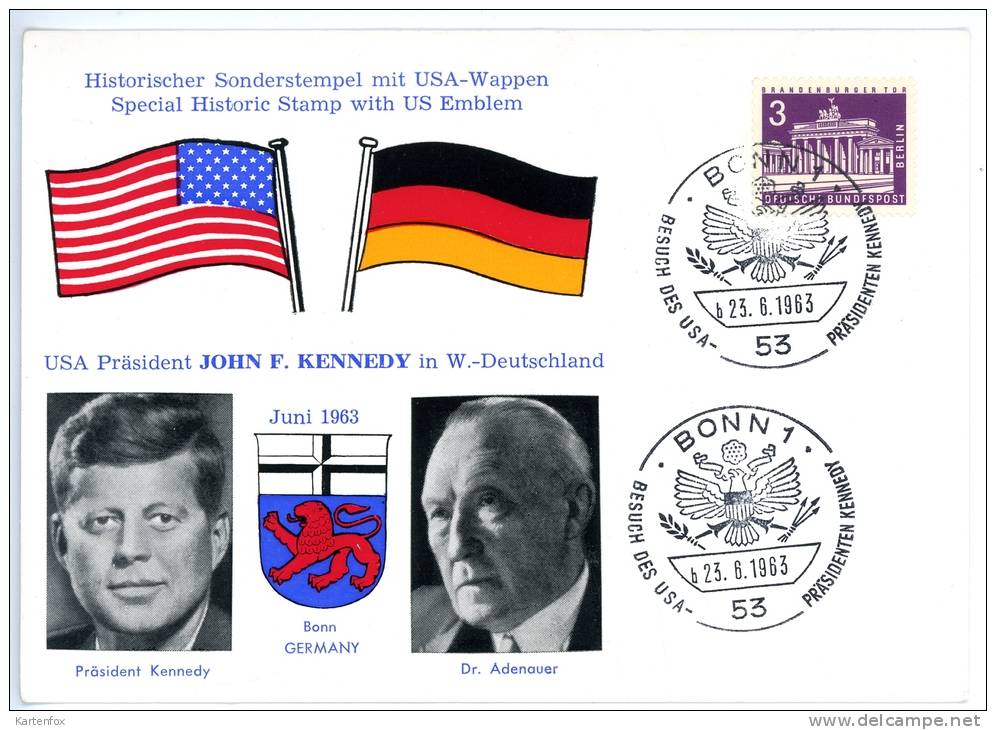 West-Berlin, John F. Kennedy - Dr. Conrad Adenauer_2, Sonderstempel BONN, 23.6.1963 - Ereignisse