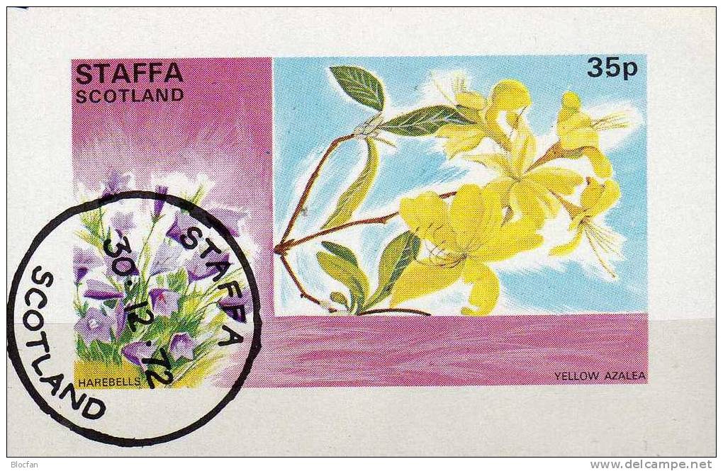 Nature Flora 1972 UK Scotland Staffa Block 6/72 O 2€ Blume Harebell Yellow Azalea Flower Souvenir Sheet Of Great Britain - Cinderellas