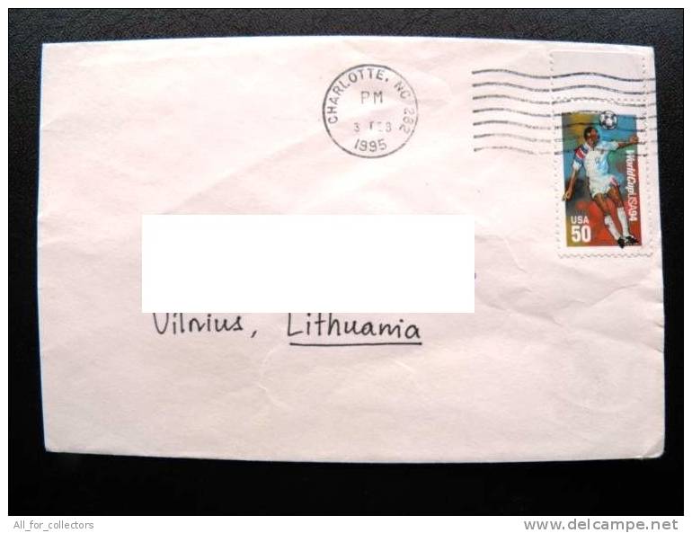 Cover Sent From USA To Lithuania, 1995, Sport Soccer Football World Cup 94, Charlotte - Covers & Documents