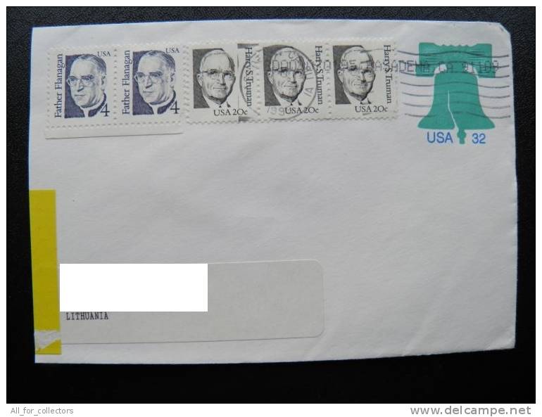 Cover Sent From USA To Lithuania, 1995, Postal Stationery Bell, Harry Truman, Flanagan - Covers & Documents