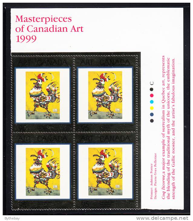 Canada MNH Scott #1800 Upper Right Plate Block 95c 'Coq Licorne' By Jean Dallaire - Canadian Art - Num. Planches & Inscriptions Marge