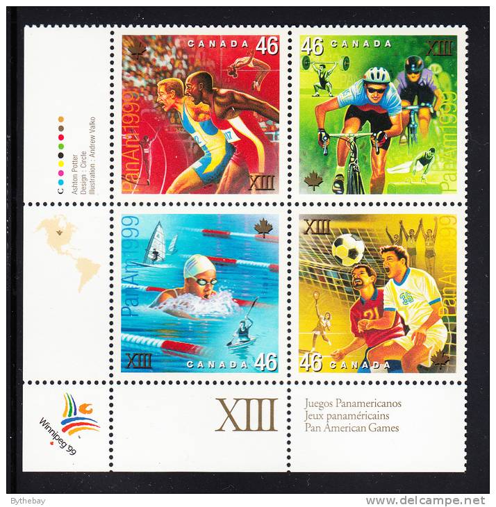 Canada MNH Scott #1804a Lower Left Plate Block 46c Pan American Games - Plattennummern & Inschriften