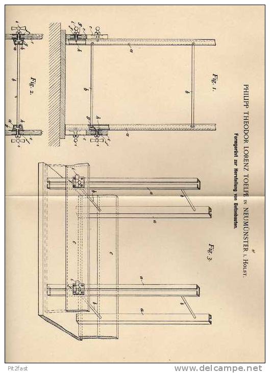 Original Patentschrift - P. Toelpe In Neumünster I. Holstein , 1898 , Formgerüst Für Betonbauten , Beton , Architekt !!! - Architektur