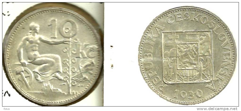 CZECHOSLOVAKIA 10 KORUN WOMAN FRONT SHIELD BACK 1931 AG SILVER EF KM15 READ DESCRIPTION CAREFULLY !!! - Czechoslovakia