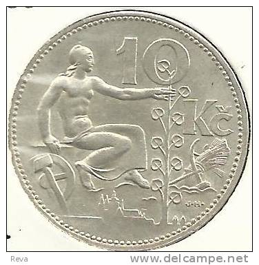 CZECHOSLOVAKIA 10 KORUN WOMAN FRONT SHIELD BACK 1931 AG SILVER EF KM15 READ DESCRIPTION CAREFULLY !!! - Czechoslovakia