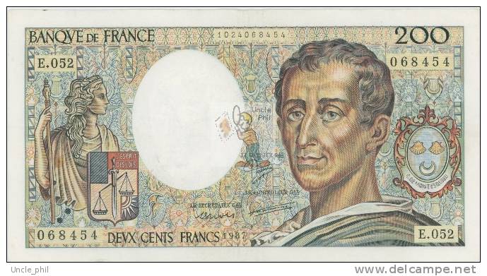 MONTESQUIEU 200 FRANCS - 1987 - E.052 - O° - COTE IPCbanknotes: 35 Euros - 200 F 1981-1994 ''Montesquieu''