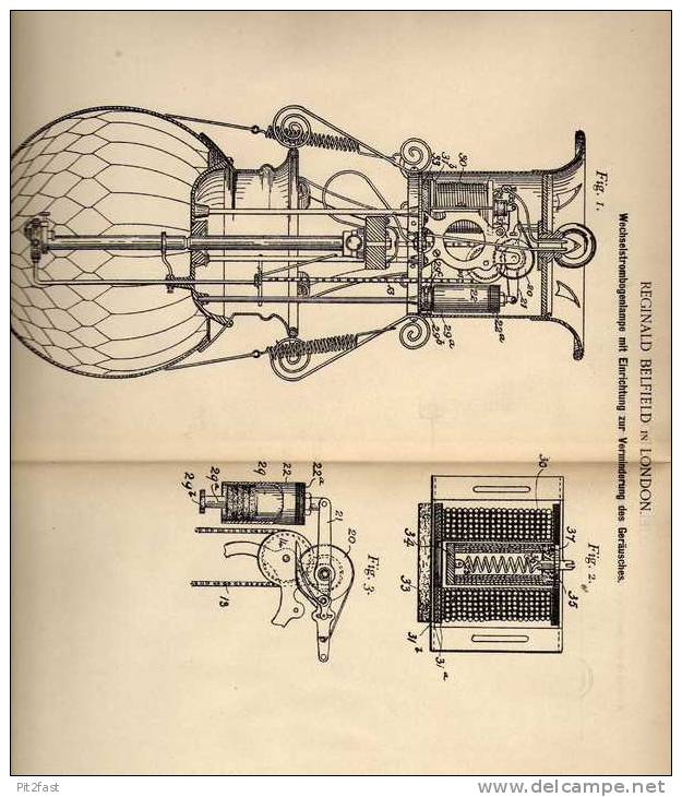 Original Patentschrift - R. Belfield In London , 1898 , Wechselstrom - Bogenlampe , Lampe  !!! - Lighting & Lampshades