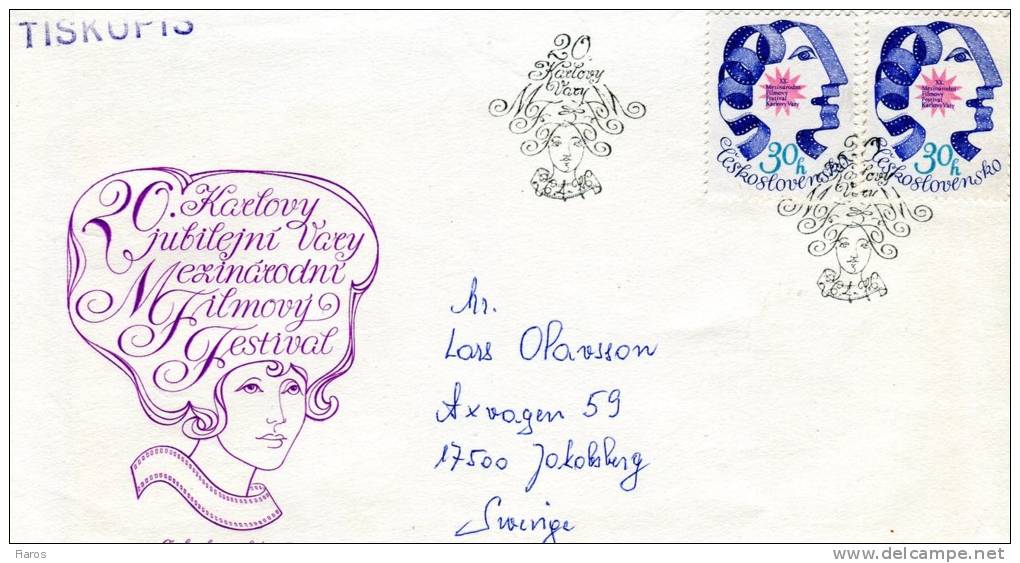 Czechoslovakia- First Day Cover FDC(Tiskopis) -"Film Festival" Issue, 30h. Stamp [Karlovy Vary 26.4.1976] -posted Sweden - FDC