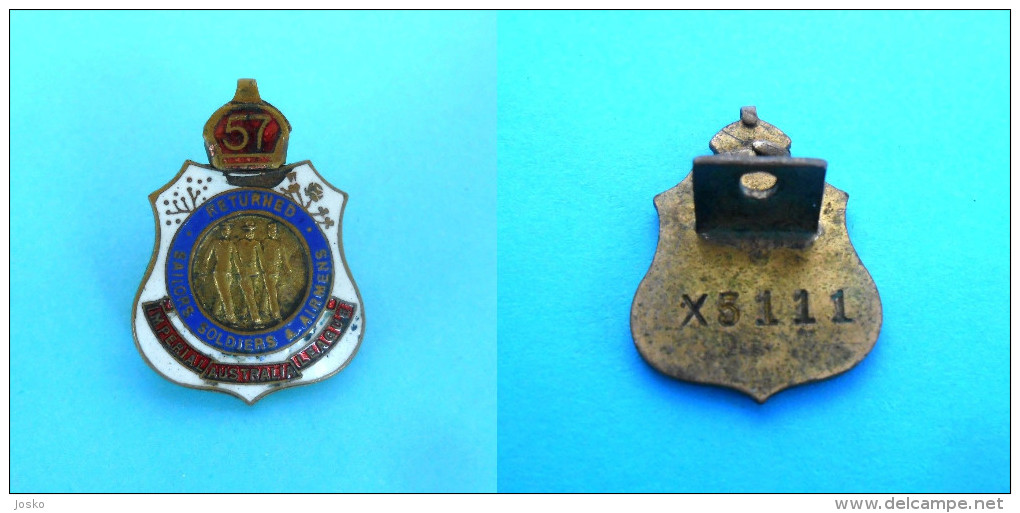 RETURNED SAILORS SOLDIERS .. IMPERIAL LEAGUE OF AUSTRALIA Numbered Enameled Badge WW1-WW2 Army Military Pin Anstecknadel - 1939-45