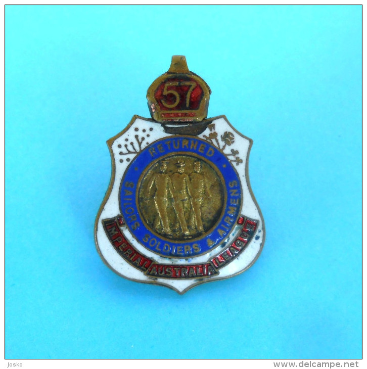 RETURNED SAILORS SOLDIERS .. IMPERIAL LEAGUE OF AUSTRALIA Numbered Enameled Badge WW1-WW2 Army Military Pin Anstecknadel - 1939-45