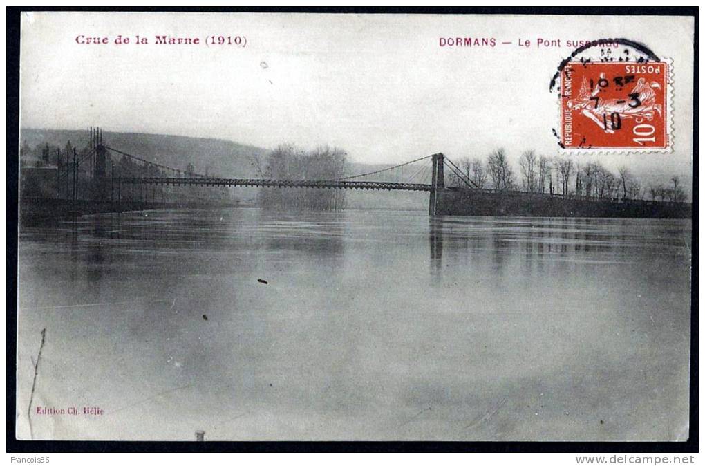 Dormans - Le Pont Suspendu - Crue De La Marne 1910 - Dos écrit Et Timbré En 1910 - Dormans