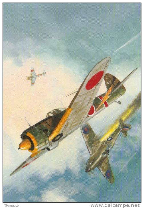 Ki-43 'Oscar' Shooting Down A Hurricane   -   Artist  Mark Postlethwaite   -   Large Aviation Art Postcard - 1939-1945: 2ème Guerre