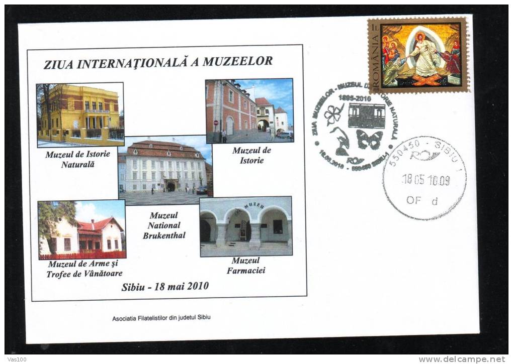 International Museum Day,MUSEUM OF NATURAL HISTORY,BUTTERFLY,2010 SPECIAL COVER OBLIT.CONCORDANTE SIBIU ROMANIA. - Museums