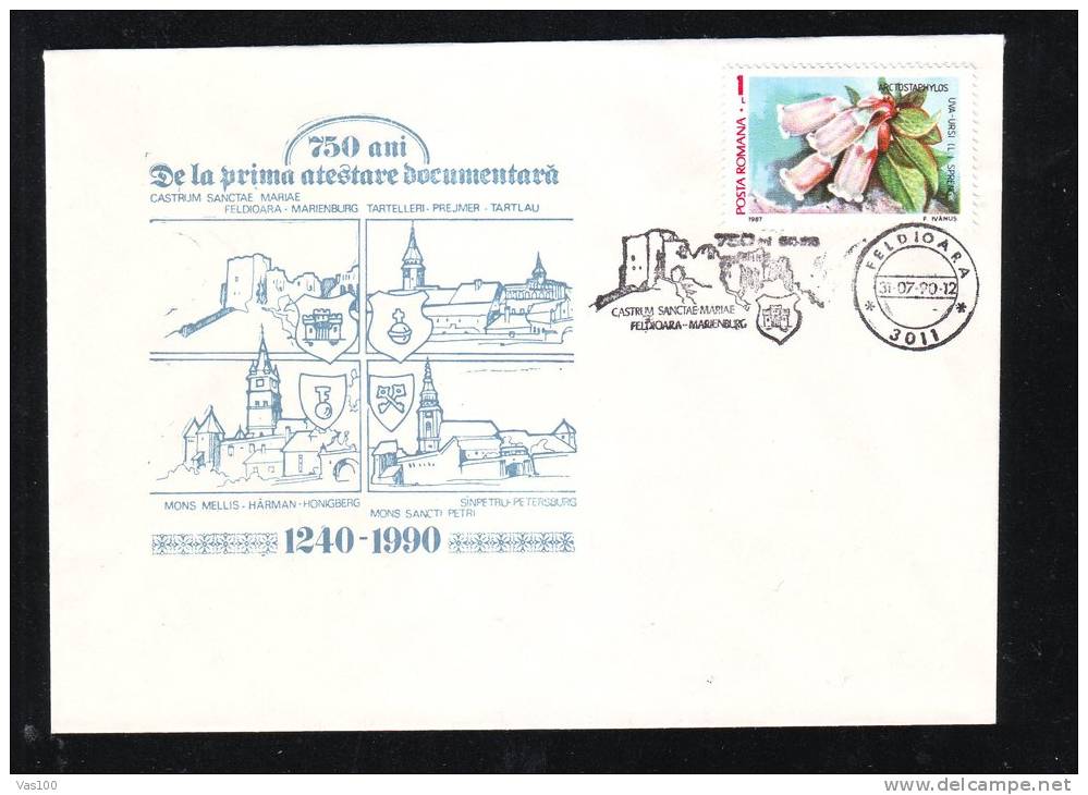 COAT OF ARMS,MOUNTAIN,1990 SPECIAL COVER OBLIT.CONCORDANTE FELDIOARA ROMANIA. - Enveloppes