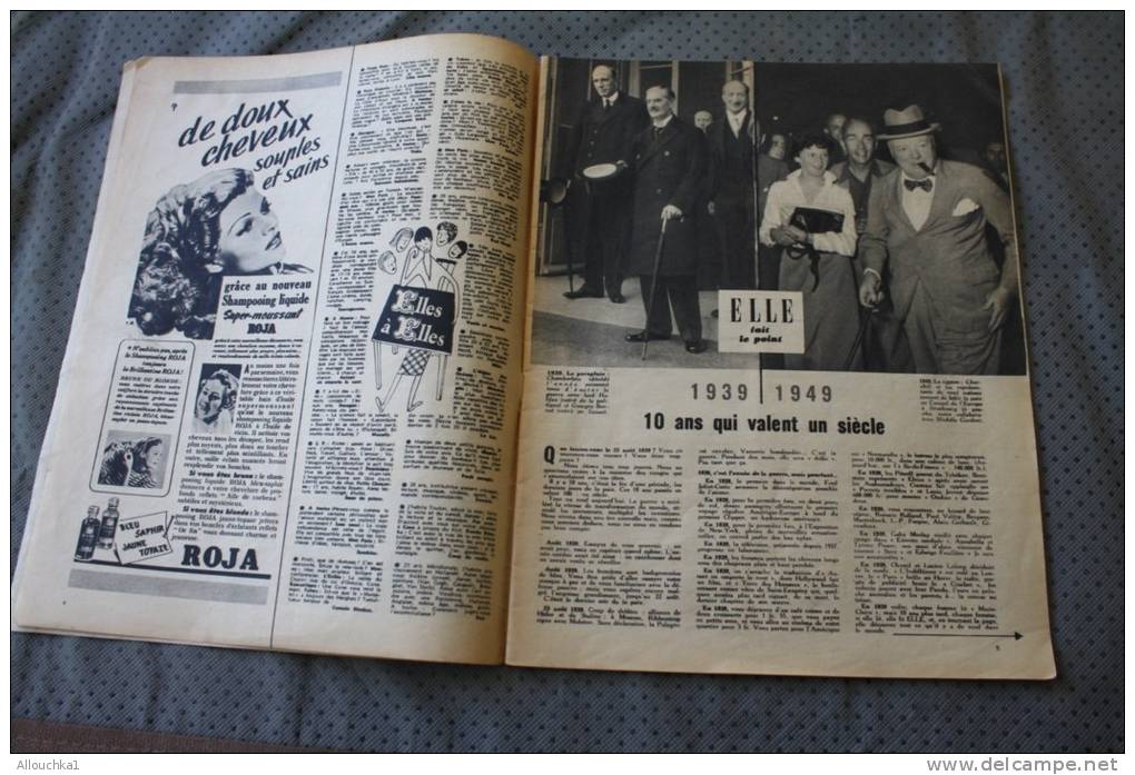 22 Août 1949 : ELLE Revue Féminine:1939-49 10 Ans Qui Valent 1 Siècle Mode Travaux, Couture,patron,artiste Cinéma - 1900 - 1949