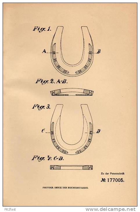Original Patentschrift - Hufeisen , 1905 , J. Hagen In Düsseldorf - Wersten , Beschlag , Hufschmied , Pferd !!! - Eisenarbeiten