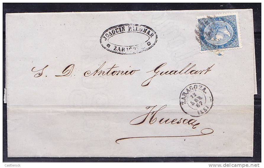 T)1867 CIRC.COVER SPAIN ,ZARAGOZA TO HUESCA,XF¡ . - Lettres & Documents