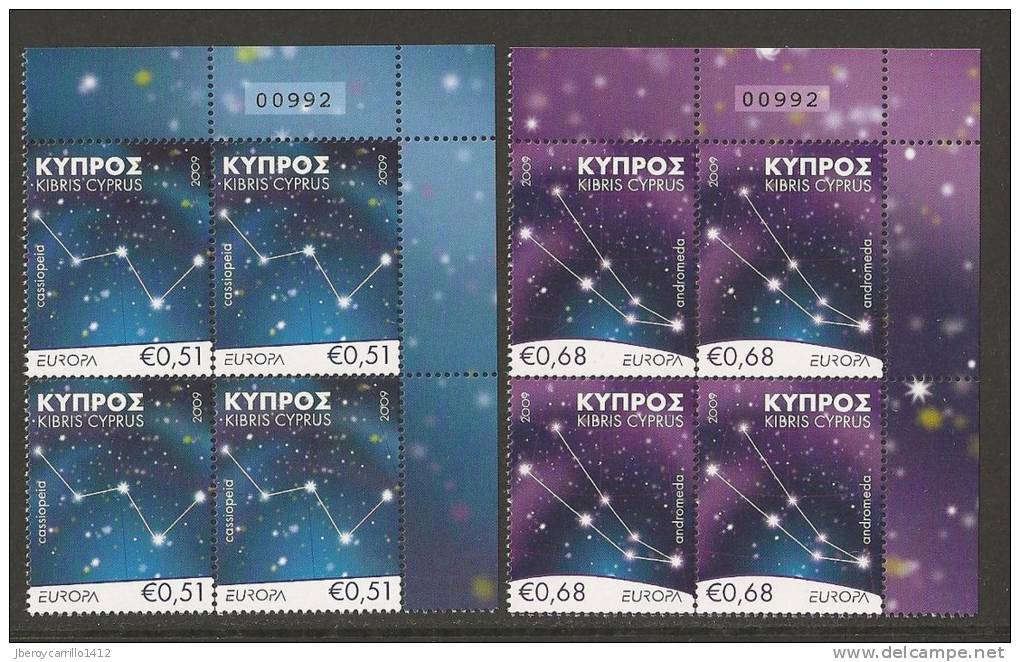 CHIPRE /CYPRUS / ZYPERN  - EUROPA 2009 - TEMA "ASTRONOMIA" - SERIE De 2 V. .en DOS BLOCS De 4 DENTADA  (PERFORATED) - 2009