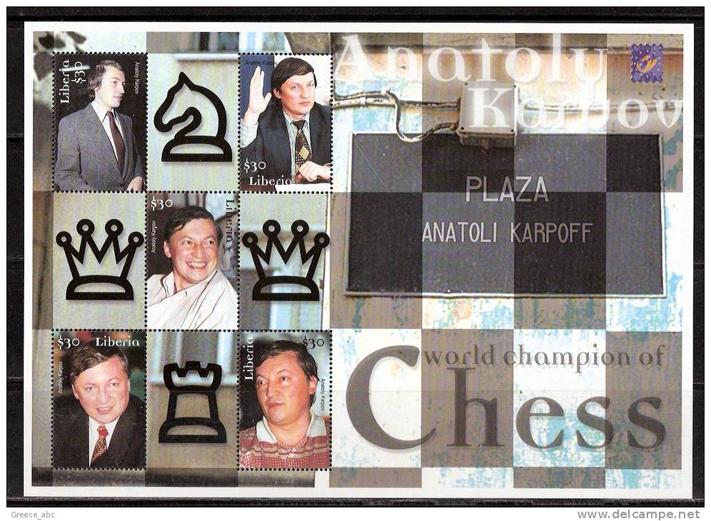 Liberia 2001 / Mi 3587/3607 - Chess , Anatoly Karpov - 3 Mini Sheets , Set New MNH ** - Liberia