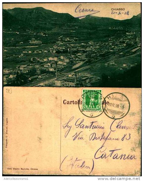 28)cartolina Viaggiatanel 1908 Veduta Di Chiasso Vue Generale - Chiasso