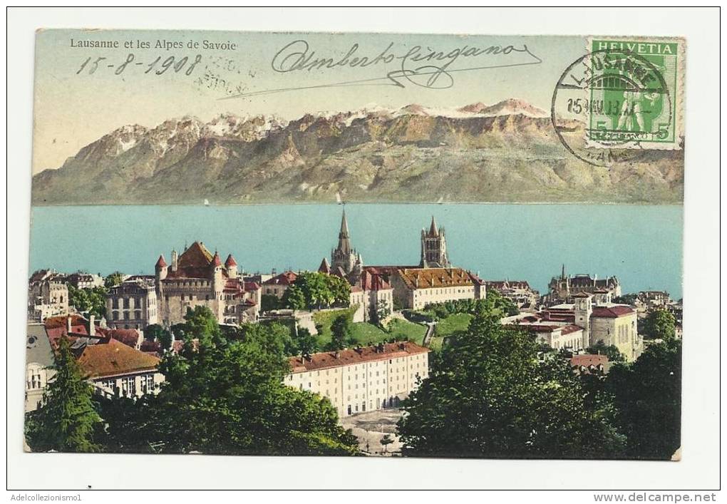45)cartolina Viaggiatanel 1908 Veduta Di Lausanne Vue Generale Et Les Alpes De Savoie - Lausanne