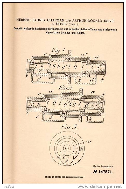 Original Patentschrift - H. Chapman In Dover , 1903 , Explosionskraftmaschine !!! - Tools