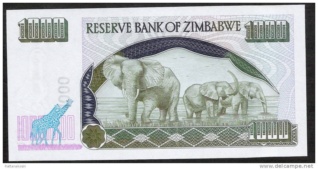 ZIMBABWE  P12a 1000 DOLLARS  2003 #WD  Signature 3 G&D    UNC. - Simbabwe